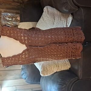 Cherry Stix Ltd Women Brown Hand Knitted Cardigan Button Up Vest OS Grandmacore